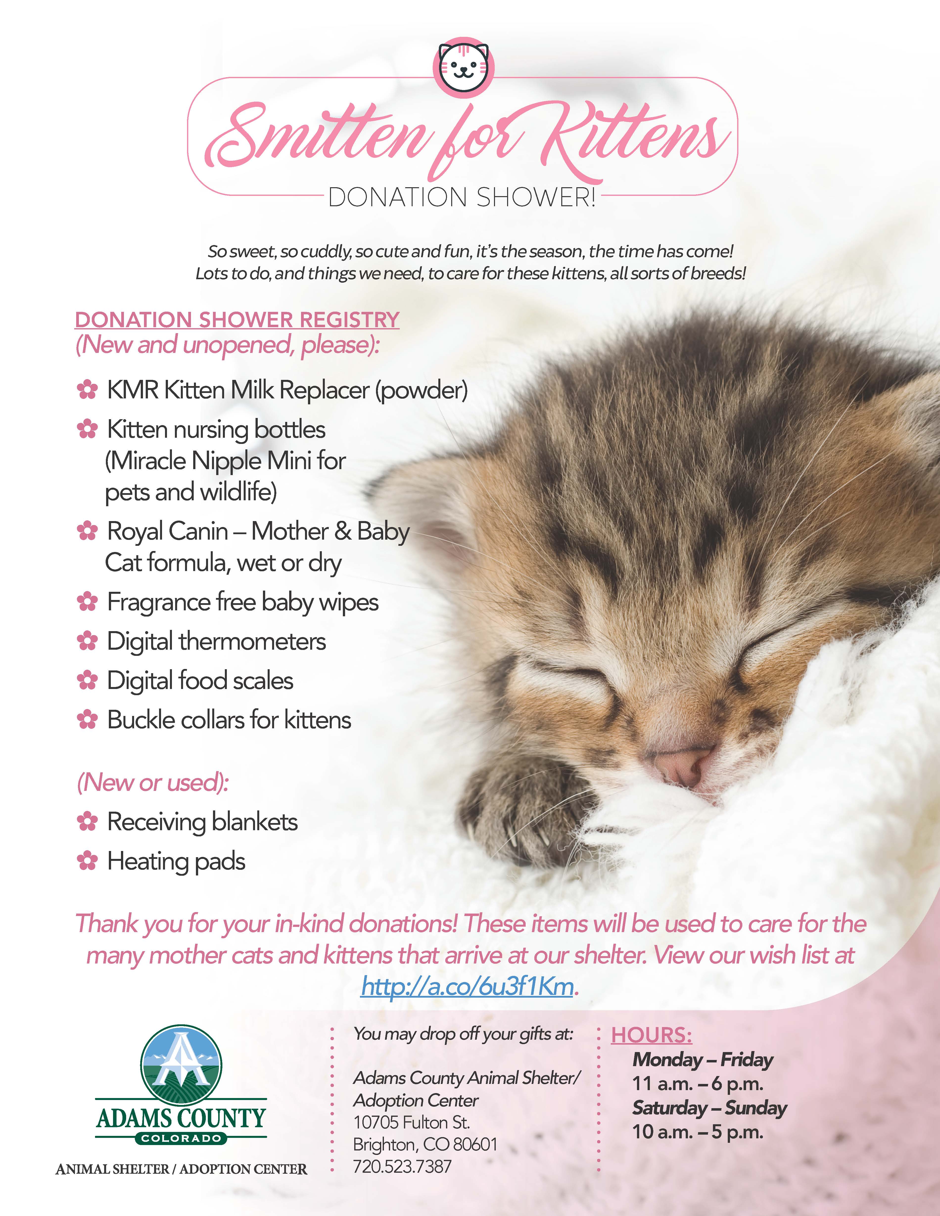 Smitten for Kittens Donation Shower Animal Shelter